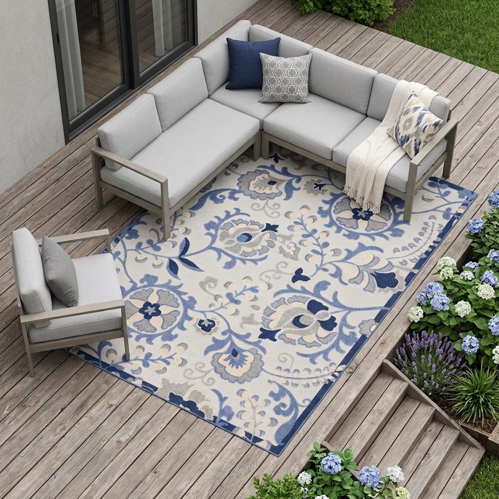 9' X 12' Blue And Gray Indoor Outdoor Area Rug - Outdoor
