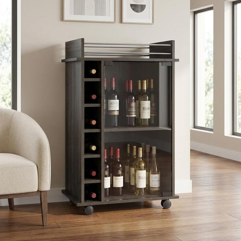 Espresso Rolling Bar Cart With Wine Storage - Kitchen & Dining