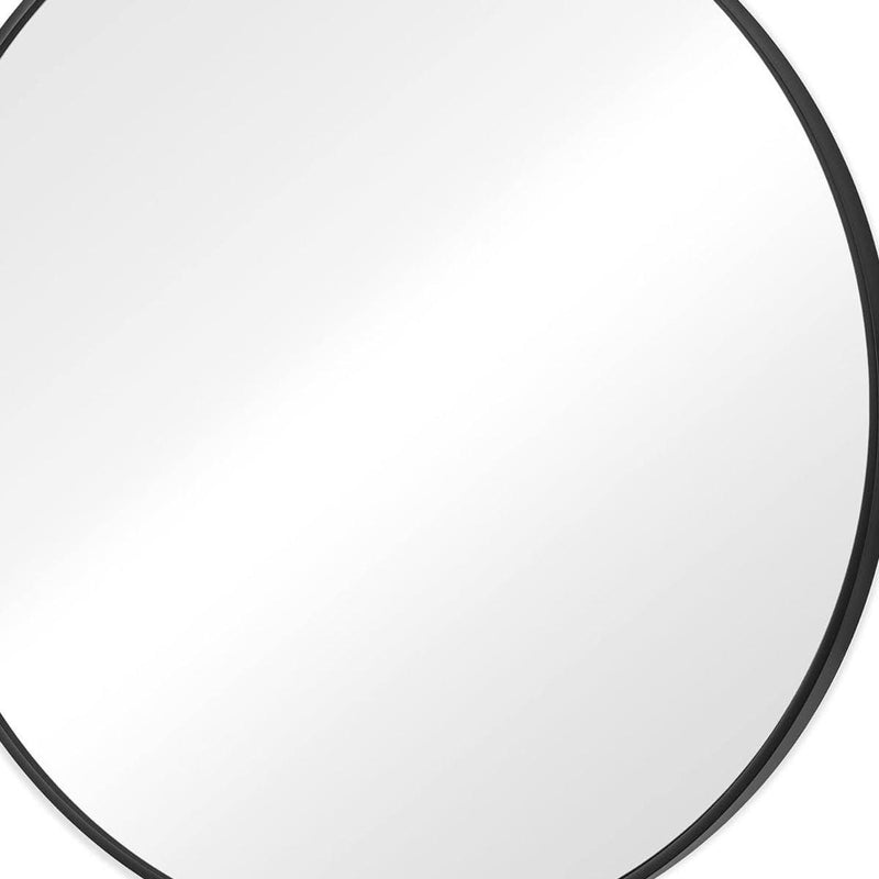 Round mirror close-up of black metal frame edge