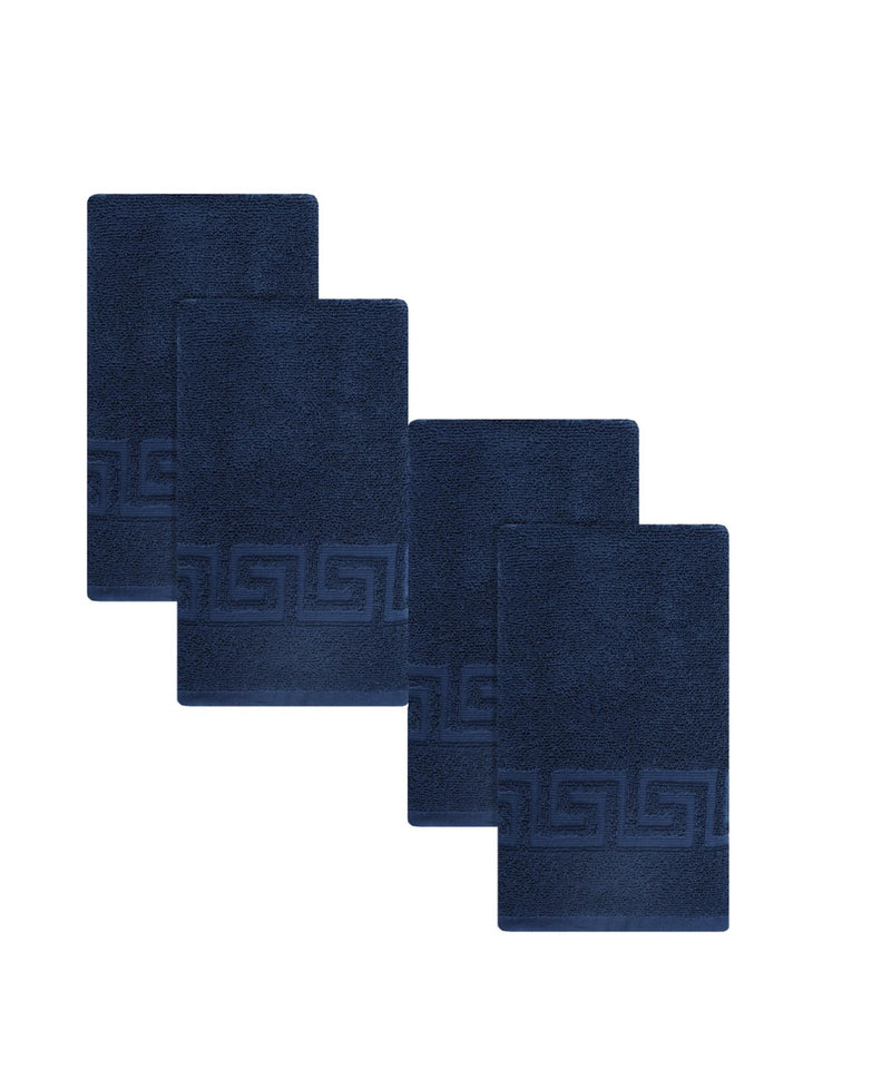 Navy Turkish cotton hand towels featuring Greek key pattern blocks