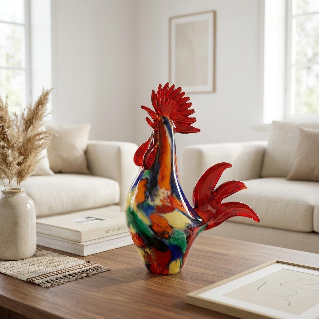 11" Red Murano Glass Rooster Figurine Tabletop Sculpture - Home & Garden