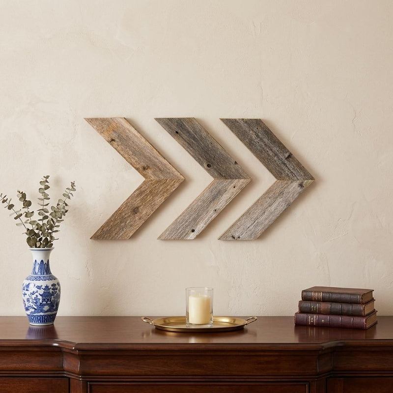 Set of Three Gray Distressed Wood Hanging Arrow Dimensional Sculptures - Home Decor