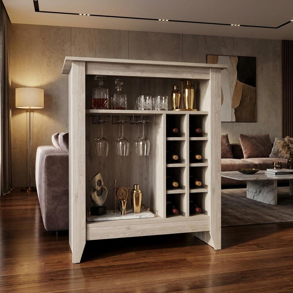 Light Gray Bar Cart With Wine Storage - Kitchen & Dining