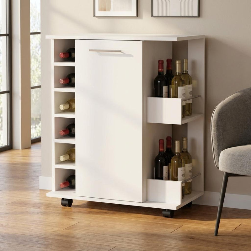 White Rolling Bar Cart With Wine Storage - Kitchen & Dining