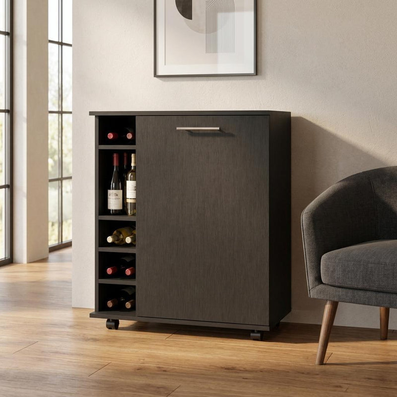 Black Rolling Bar Cart With Wine Storage - Kitchen & Dining