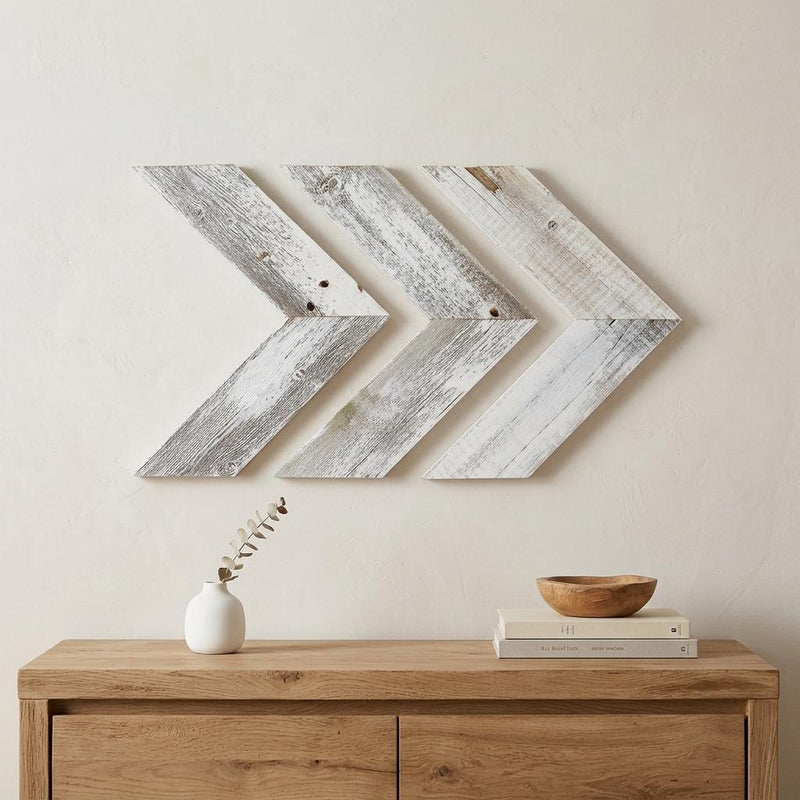 Set of Three White Distressed Wood Hanging Arrow Dimensional Sculptures - Home Decor