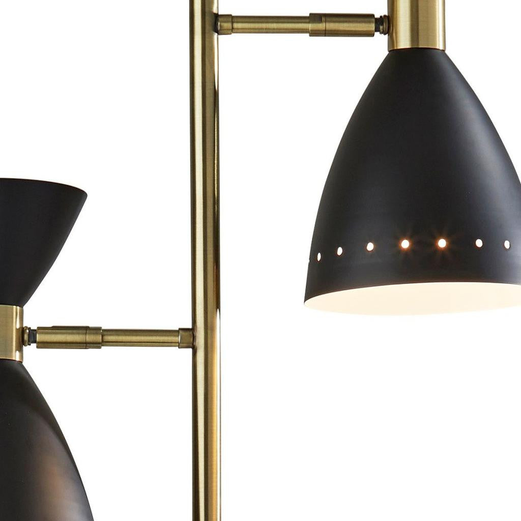 68" Black And Gold Metal Two Light Task Floor Lamp With Black Metal Cone Shade - Lighting