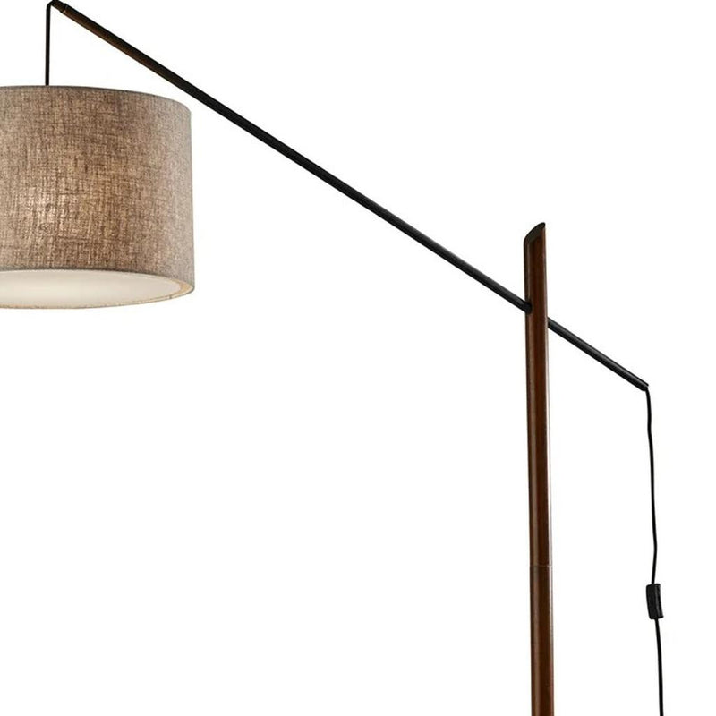 77" Beige And Black Swing Arm Floor Lamp With Beige Fabric Drum Shade - Lighting