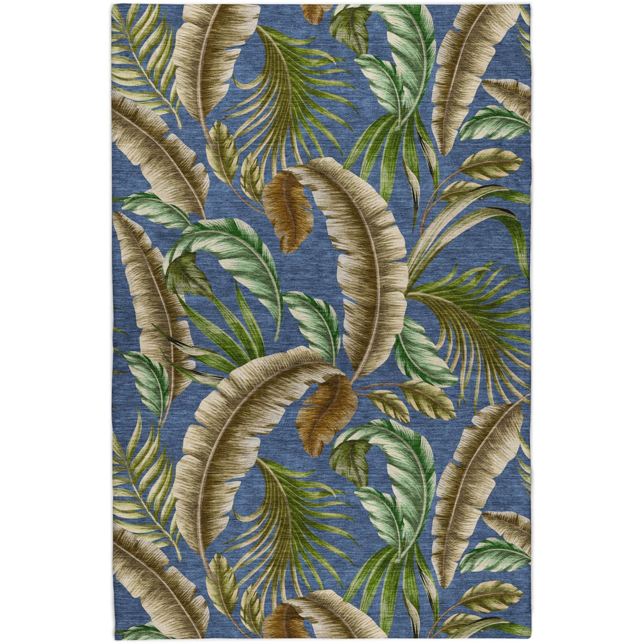 5' X 8' Blue And Chocolate Floral Shag Washable Area Rug With UV Protection - Home & Garden