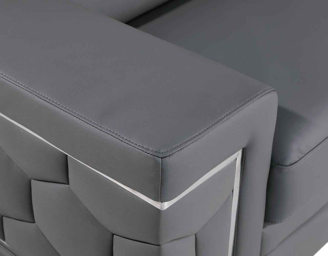 89" Gray Leather Sofa With Silver Legs