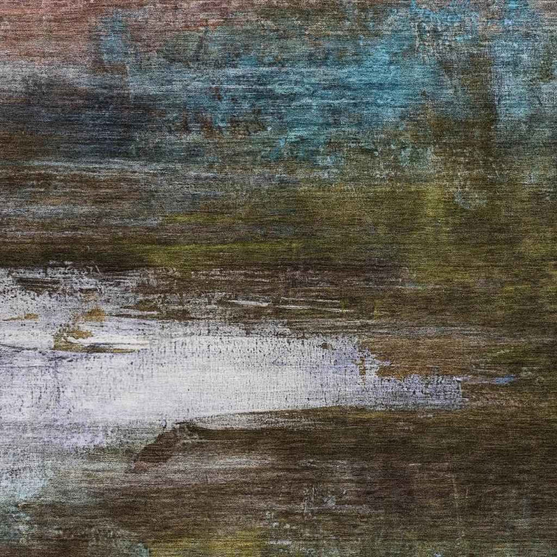 5' X 8' Brown Teal Blue And Blush Abstract Washable Indoor Outdoor Area Rug