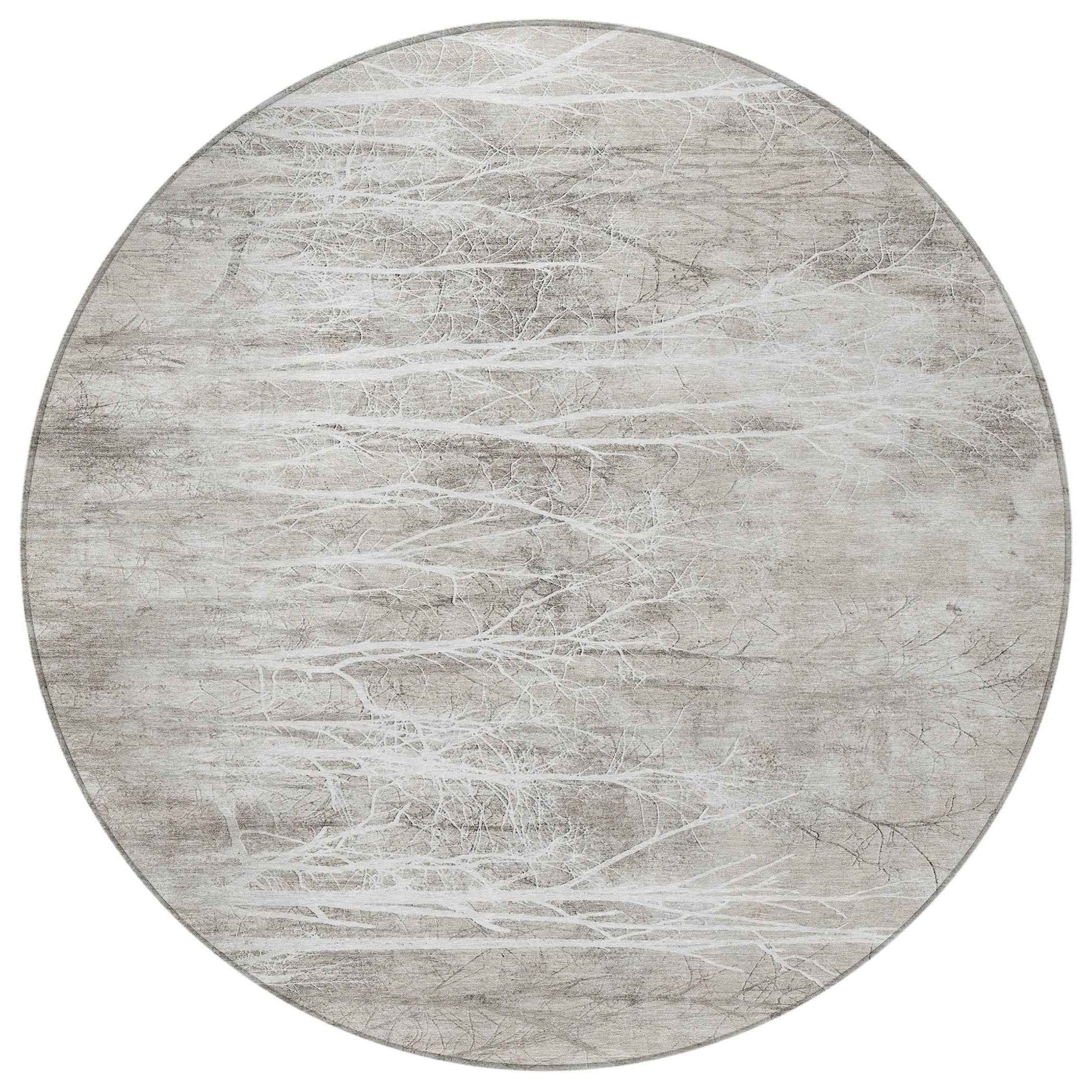 8' Silver And Gray Round Floral Washable Indoor Outdoor Area Rug