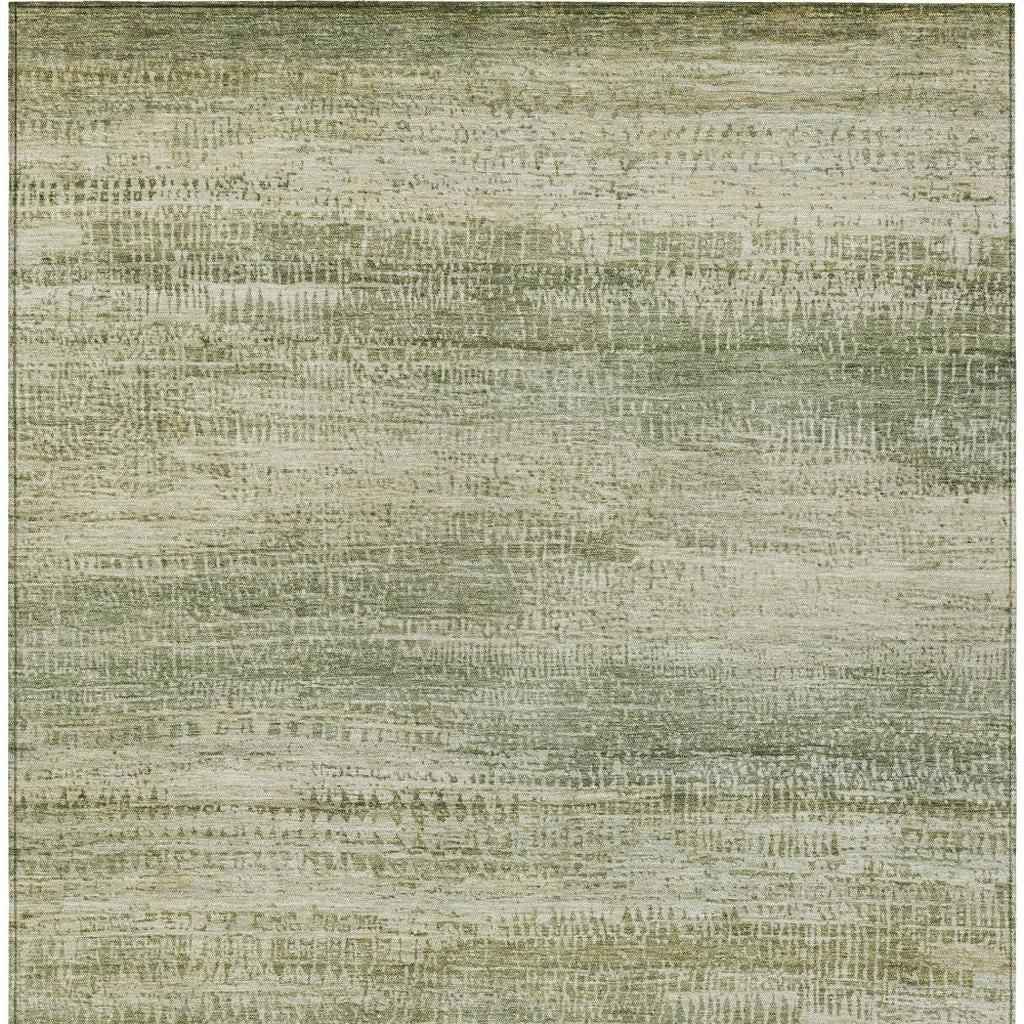 3' X 5' Artichoke Green And Beige Abstract Washable Indoor Outdoor Area Rug