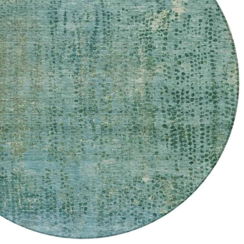 8' Teal Blue And Ivory Round Abstract Washable Indoor Outdoor Area Rug