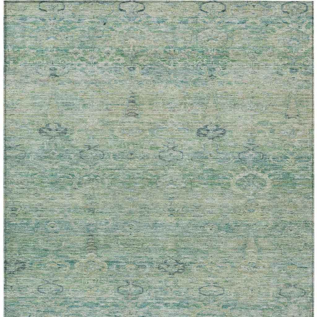 8' X 10' Teal Blue And Linen Oriental Washable Indoor Outdoor Area Rug