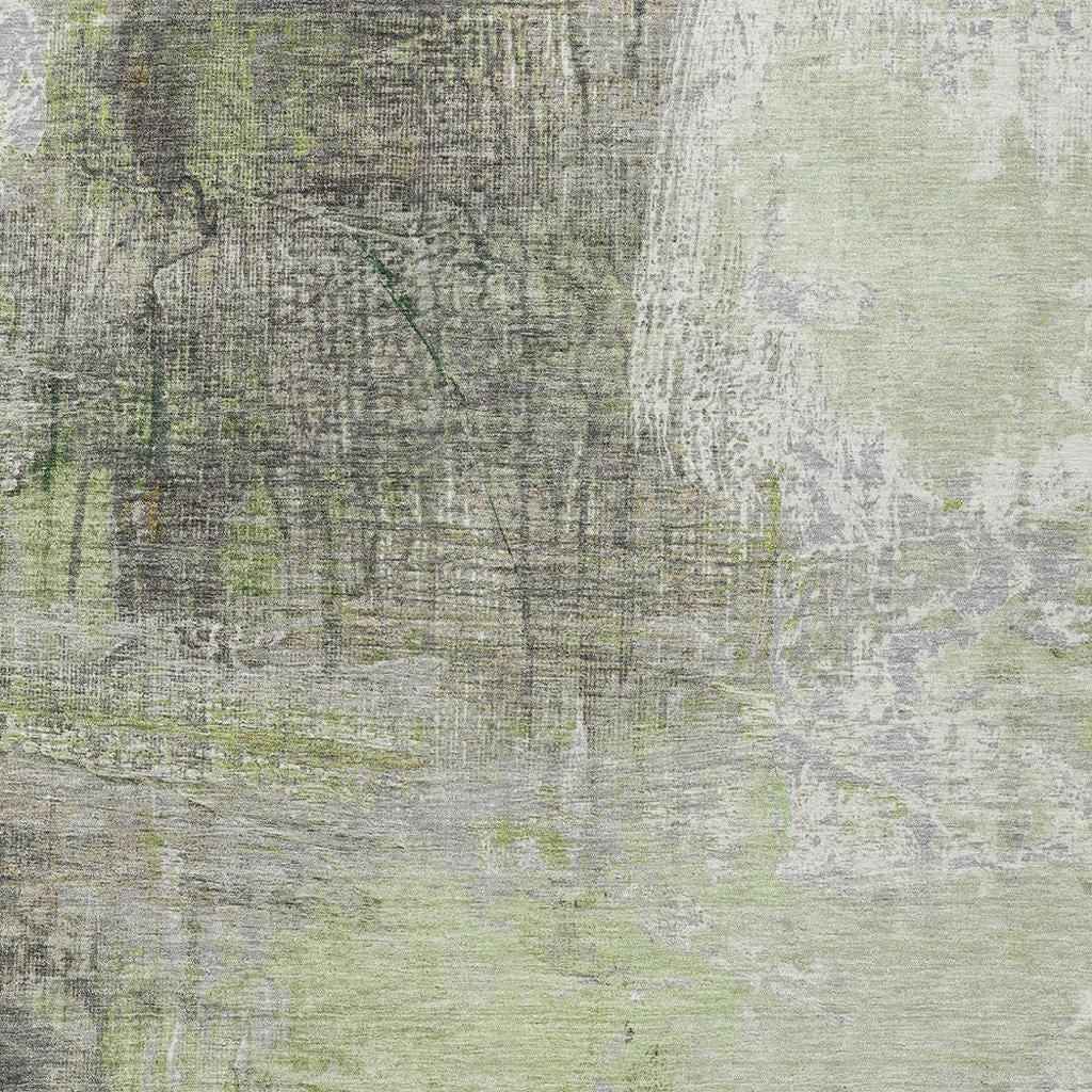 3' X 5' Artichoke Green And Ivory Abstract Washable Indoor Outdoor Area Rug