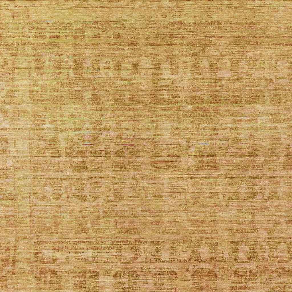 10' X 14' Salmon And Gold Abstract Washable Indoor Outdoor Area Rug