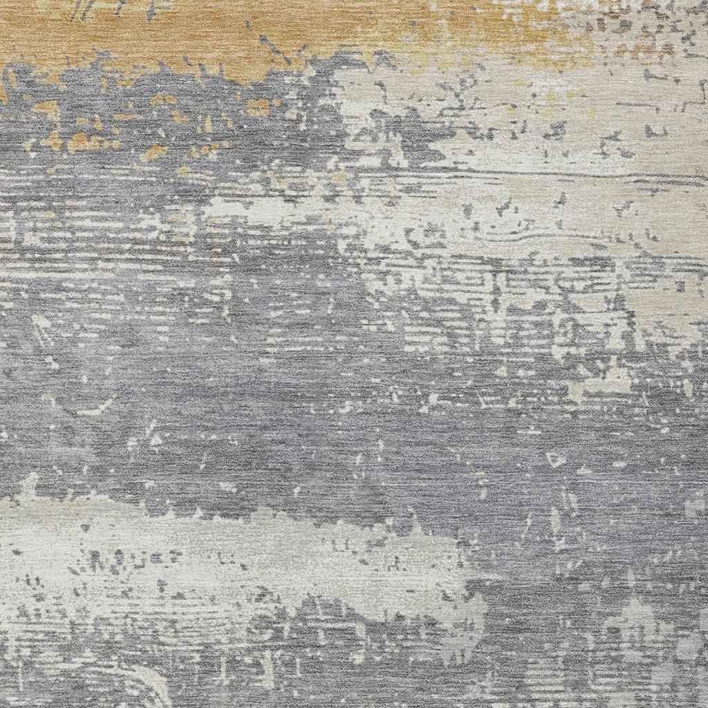 3' X 5' Gold Gray And Silver Abstract Washable Indoor Outdoor Area Rug