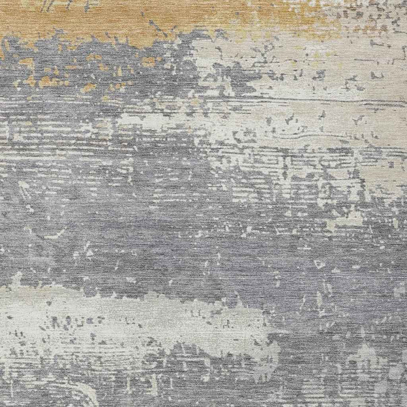 3' X 5' Gold Gray And Silver Abstract Washable Indoor Outdoor Area Rug