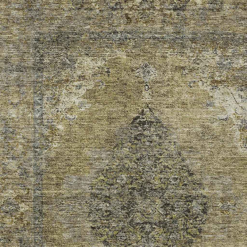 9' X 12' Khaki And Beige Medallion Washable Indoor Outdoor Area Rug