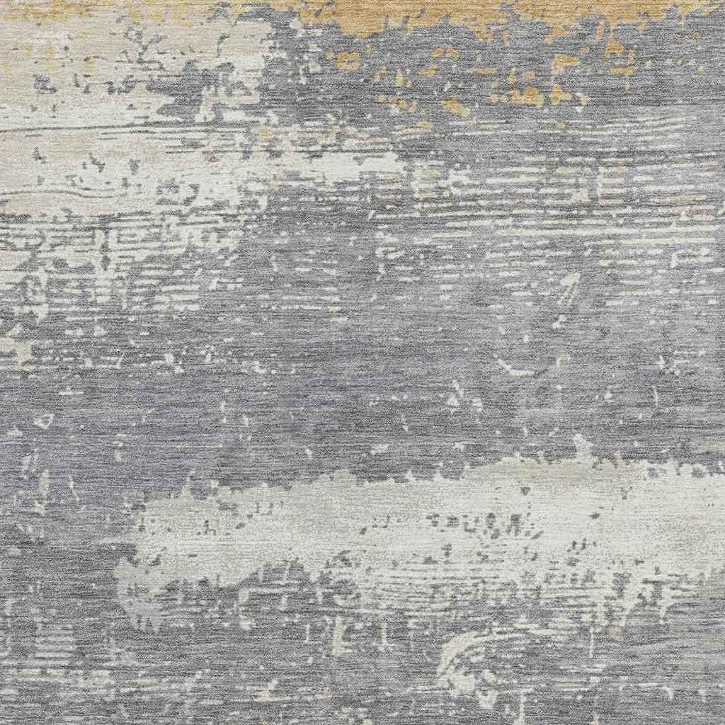 9' X 12' Gold Gray And Silver Abstract Washable Indoor Outdoor Area Rug
