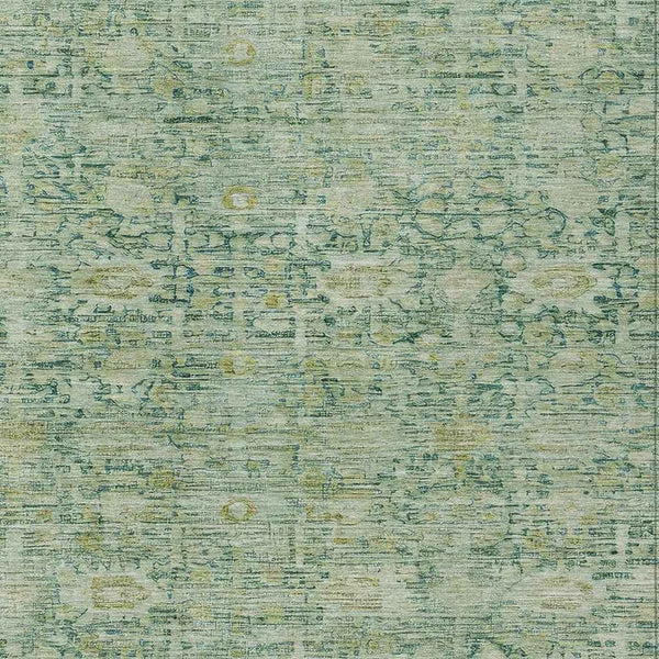 5' X 8' Artichoke Green And Teal Blue Oriental Washable Indoor Outdoor Area Rug