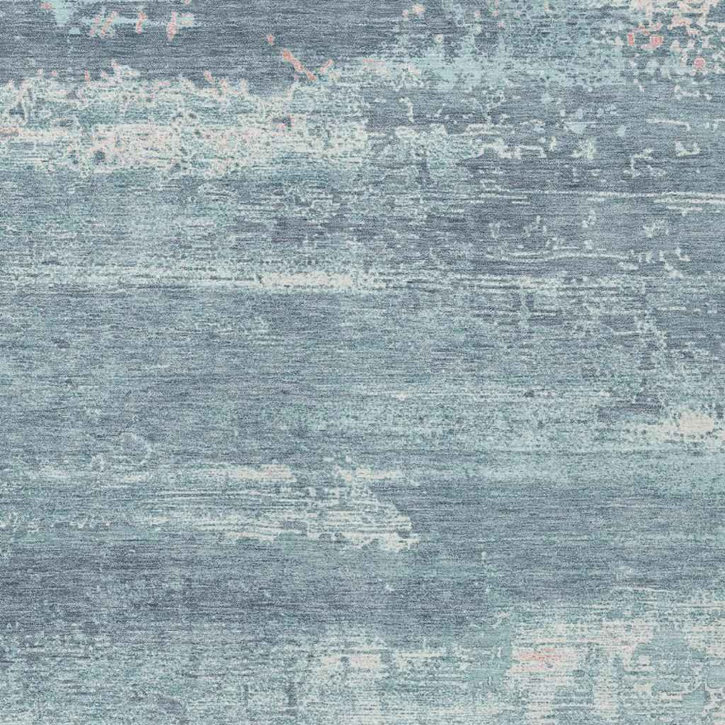 9' X 12' Teal Blue And Ivory Abstract Washable Indoor Outdoor Area Rug