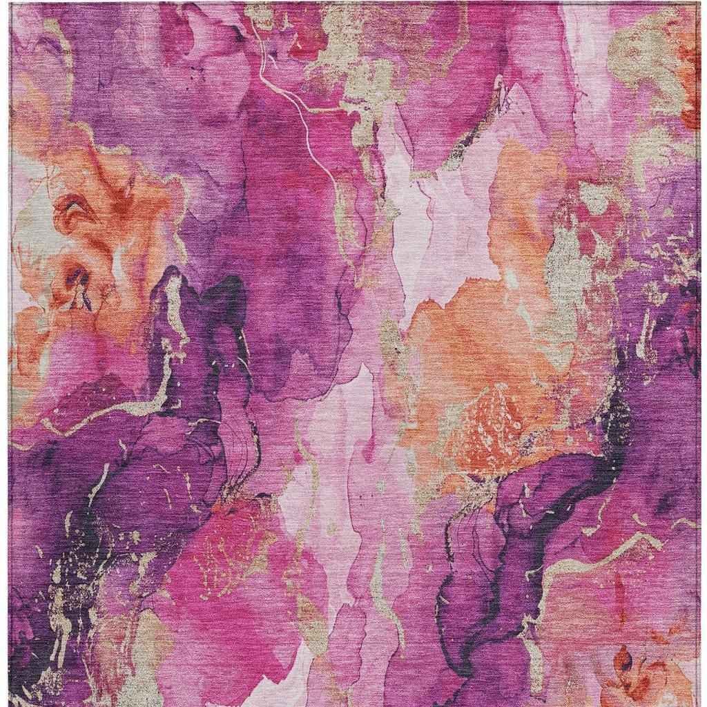 5' X 8' Ruby Red And Purple Abstract Washable Indoor Outdoor Area Rug