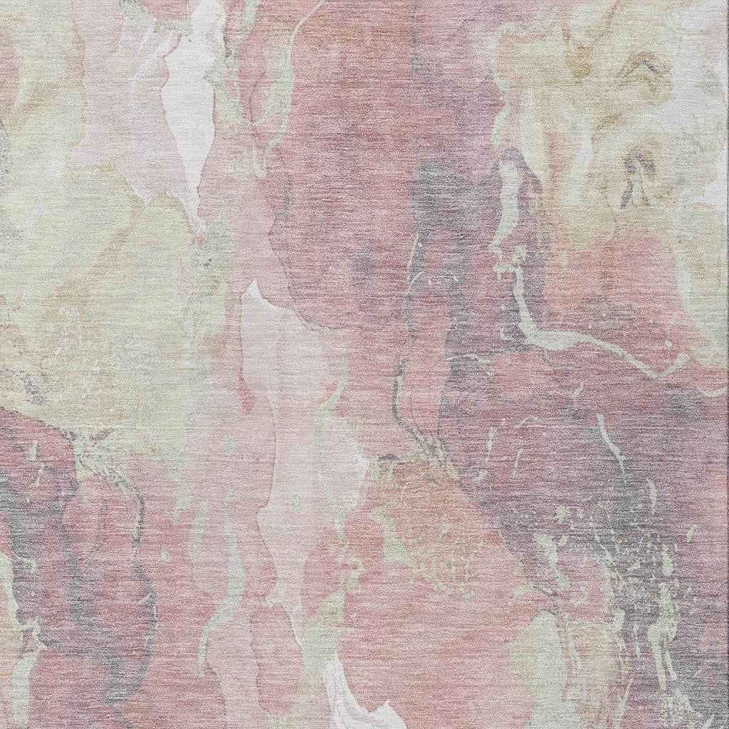 8' X 10' Pink And Beige Abstract Washable Indoor Outdoor Area Rug