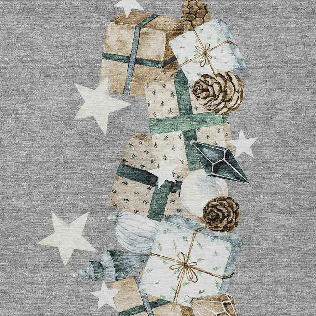 8' X 10' Gray Beige Ivory And Taupe Geometric Washable Indoor Outdoor Area Rug