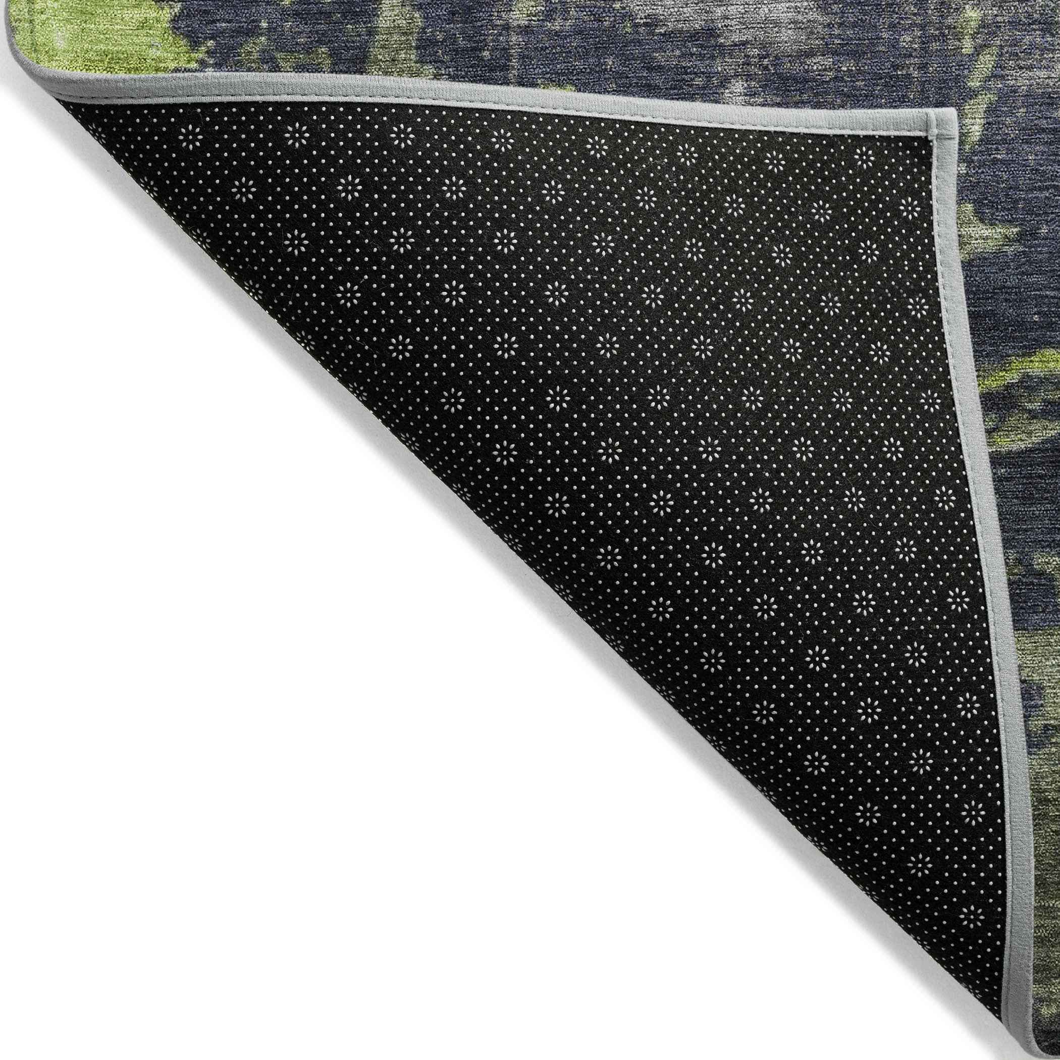 8' Lime Green Gray And Silver Round Abstract Washable Indoor Outdoor Area Rug