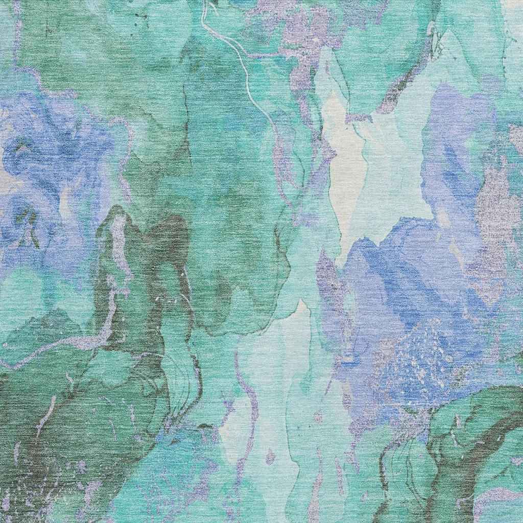 8' X 10' Teal Blue And Mint Green Abstract Washable Indoor Outdoor Area Rug