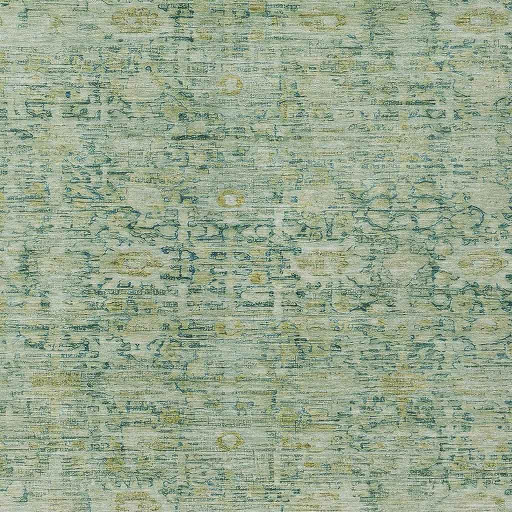 8' X 10' Artichoke Green And Teal Blue Oriental Washable Indoor Outdoor Area Rug