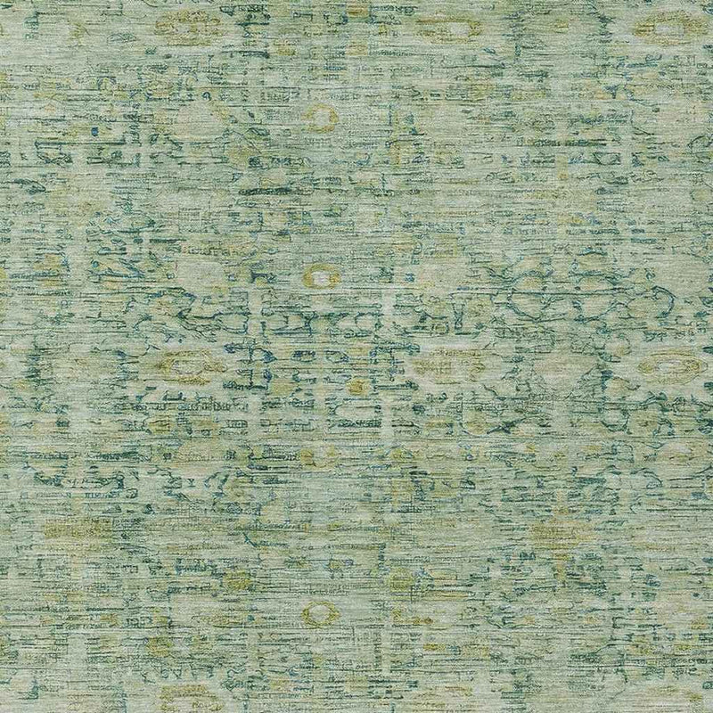 8' X 10' Artichoke Green And Teal Blue Oriental Washable Indoor Outdoor Area Rug