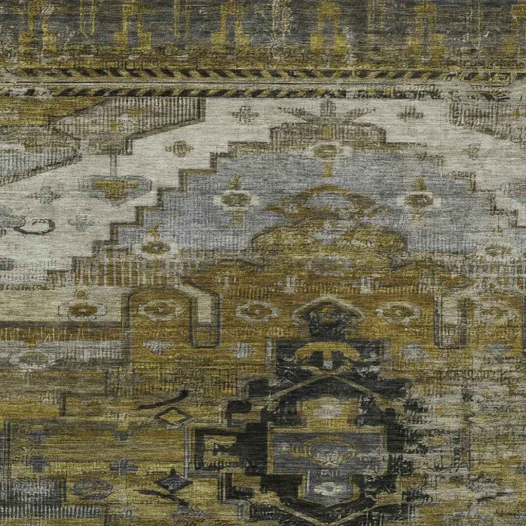 9' X 12' Brown Ivory And Gray Tribal Washable Indoor Outdoor Area Rug