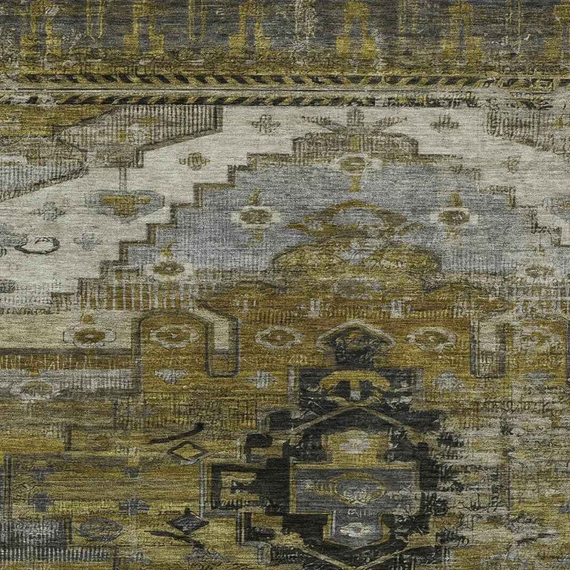 9' X 12' Brown Ivory And Gray Tribal Washable Indoor Outdoor Area Rug