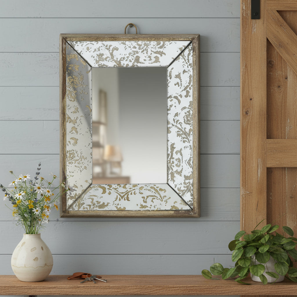 12" Silver Metal Framed Antiqued Glass Accent Mirror - Bed & Bath