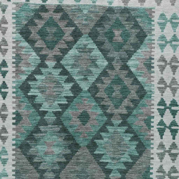 3' X 5' Pale Aqua Ivory And Gray Tribal Washable Indoor Outdoor Area Rug