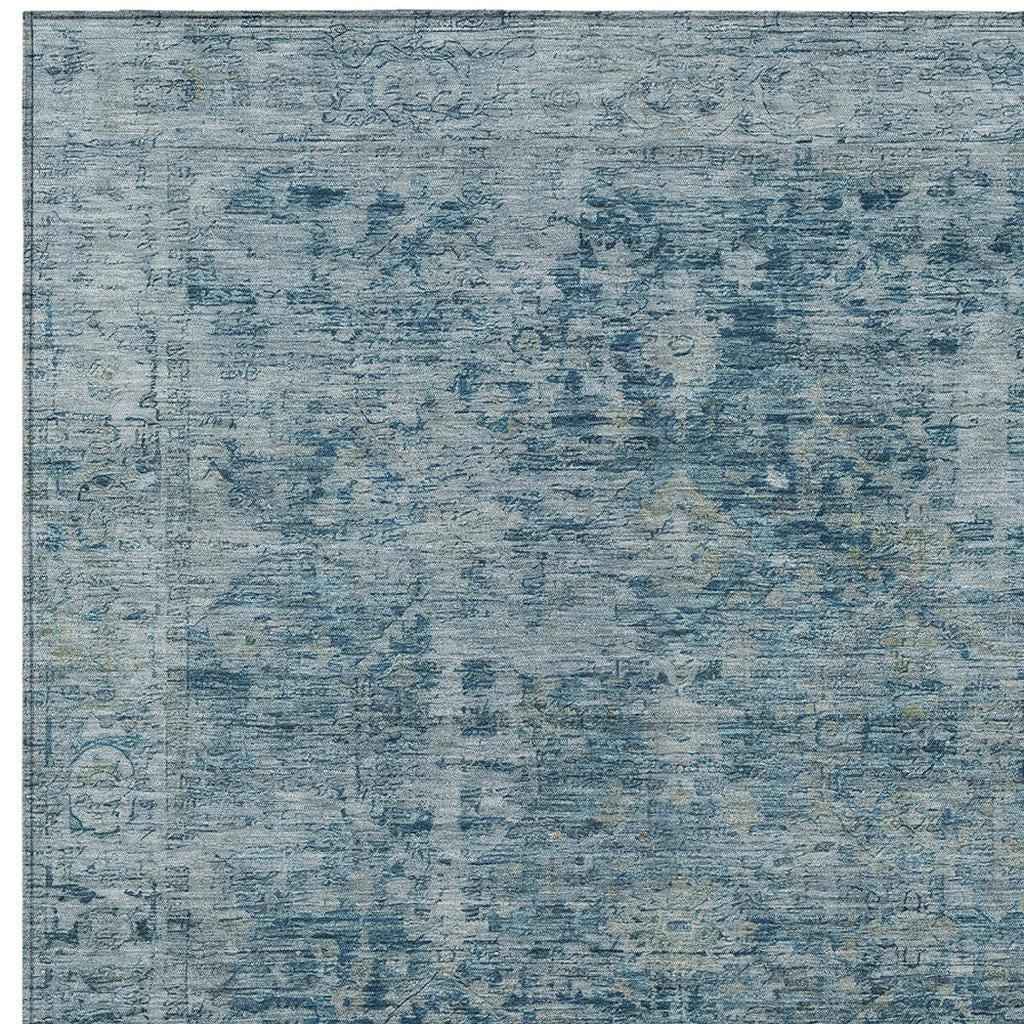 10' X 14' Blue And Gray Abstract Washable Indoor Outdoor Area Rug