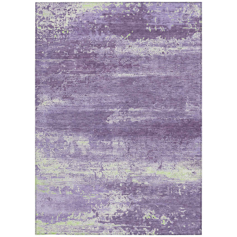 8' X 10' Purple And Ivory Abstract Washable Indoor Outdoor Area Rug