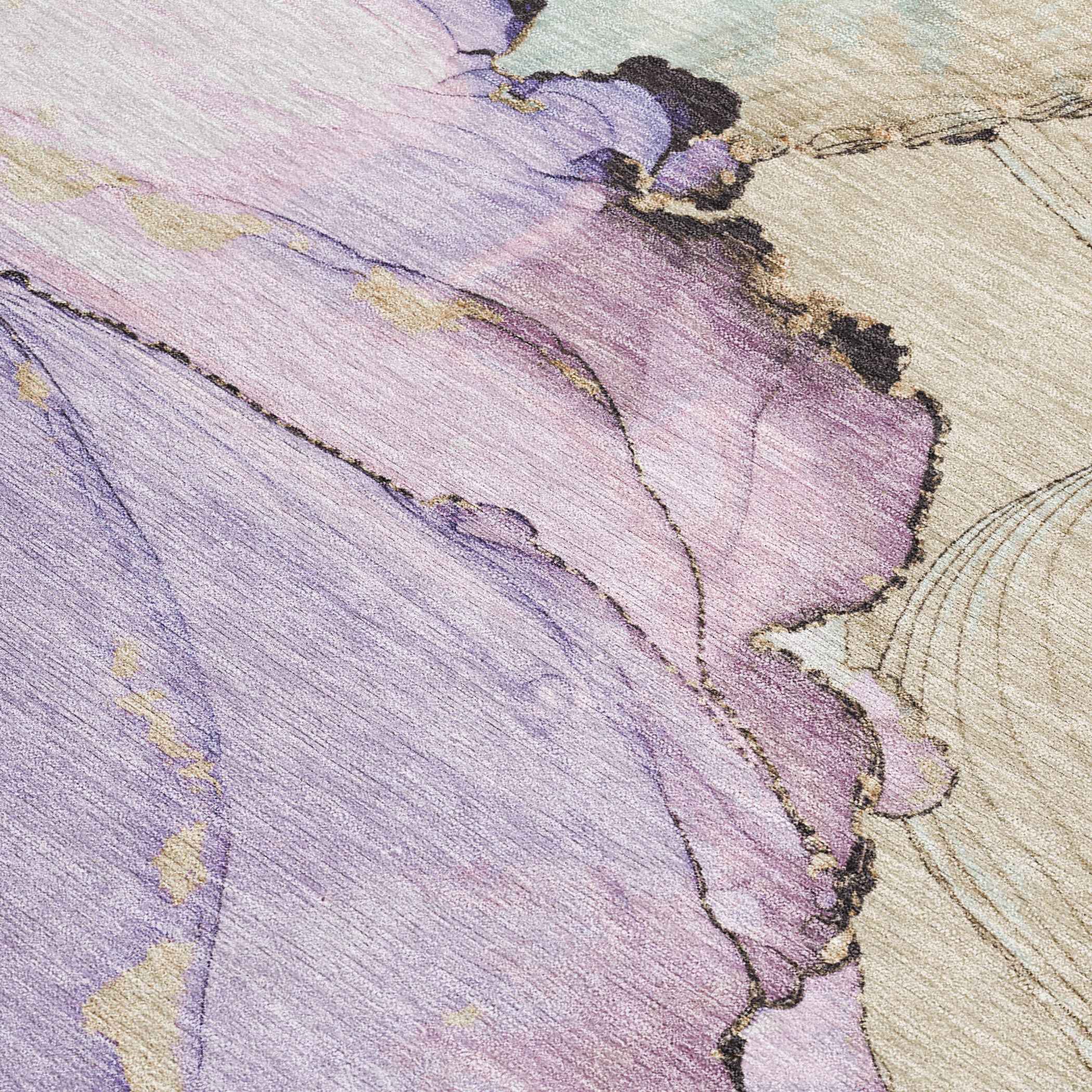 9' X 12' Lavender And Beige Abstract Washable Indoor Outdoor Area Rug