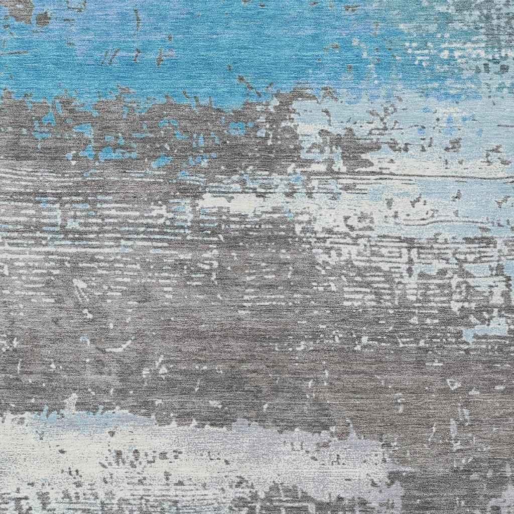 8' X 10' Teal Blue Gray And Silver Abstract Washable Indoor Outdoor Area Rug