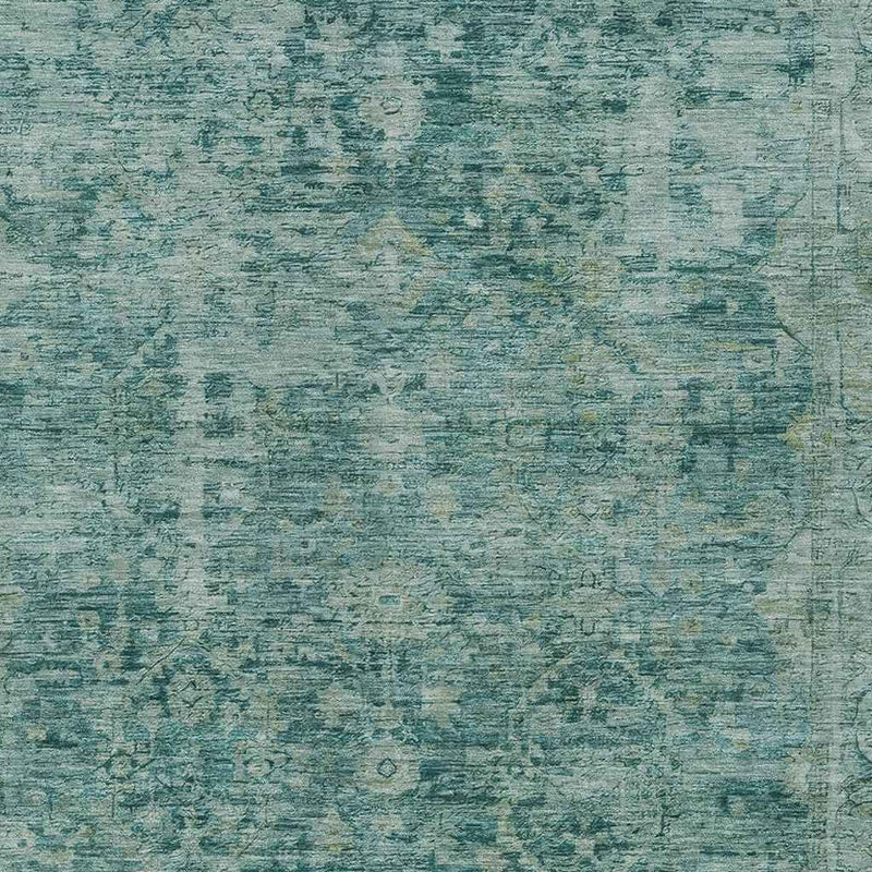3' X 5' Teal Blue And Olive Green Abstract Washable Indoor Outdoor Area Rug