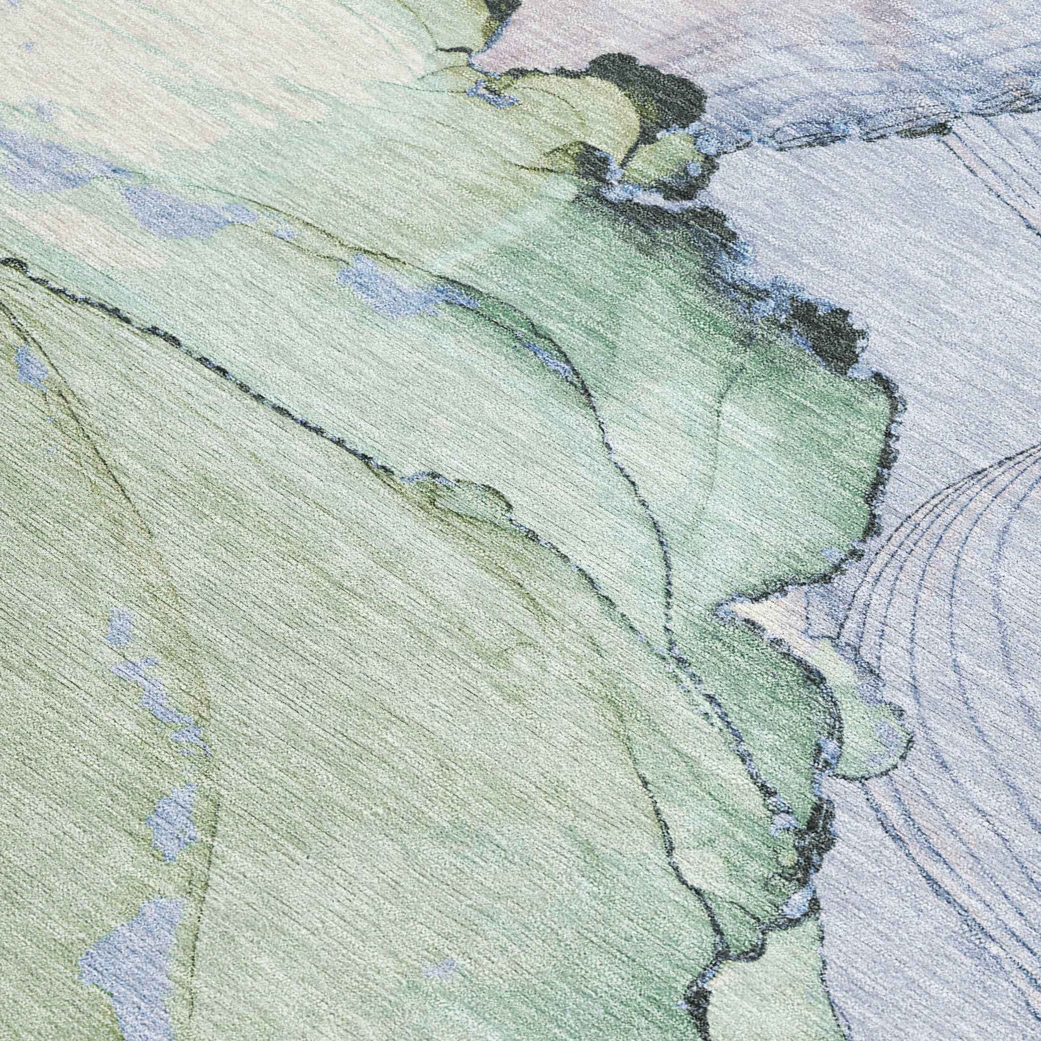 9' X 12' Artichoke Green And Lavender Abstract Washable Indoor Outdoor Area Rug