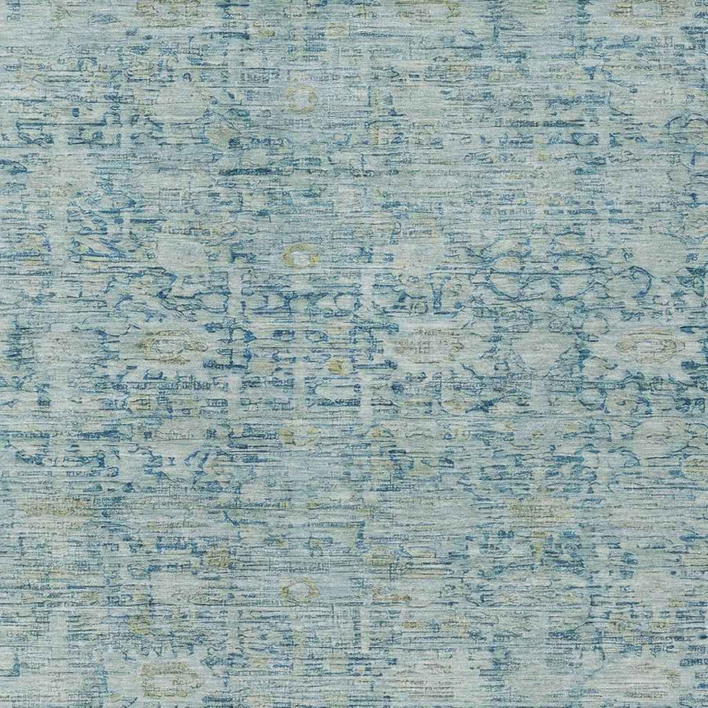 10' X 14' Blue And Ivory Oriental Washable Indoor Outdoor Area Rug