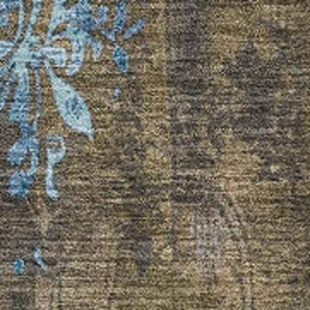 8' X 10' Taupe And Blue Floral Washable Indoor Outdoor Area Rug