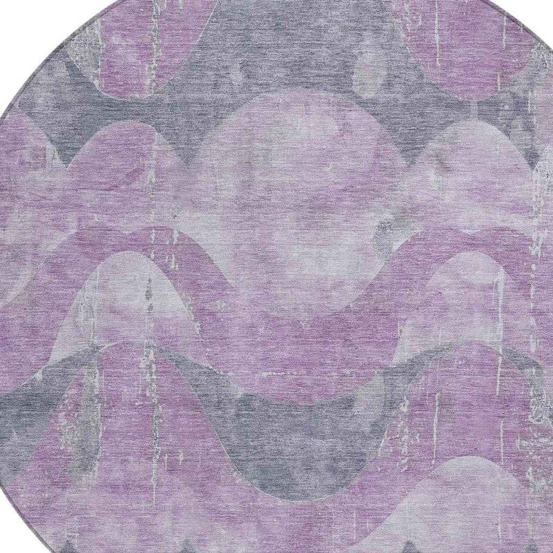 8' Lavender And Gray Round Abstract Washable Indoor Outdoor Area Rug