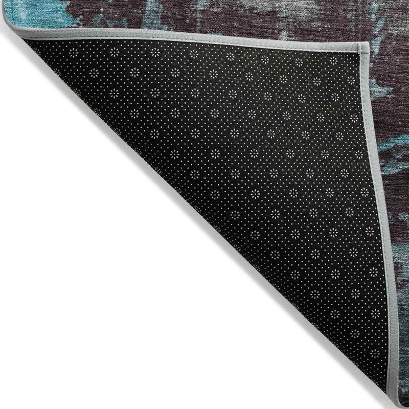 8' Teal Blue Gray And Taupe Round Abstract Washable Indoor Outdoor Area Rug