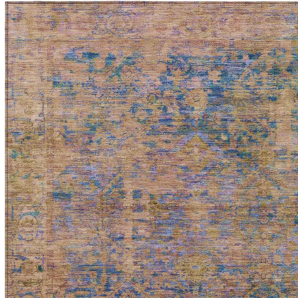 9' X 12' Navy Blue And Gold Abstract Washable Indoor Outdoor Area Rug