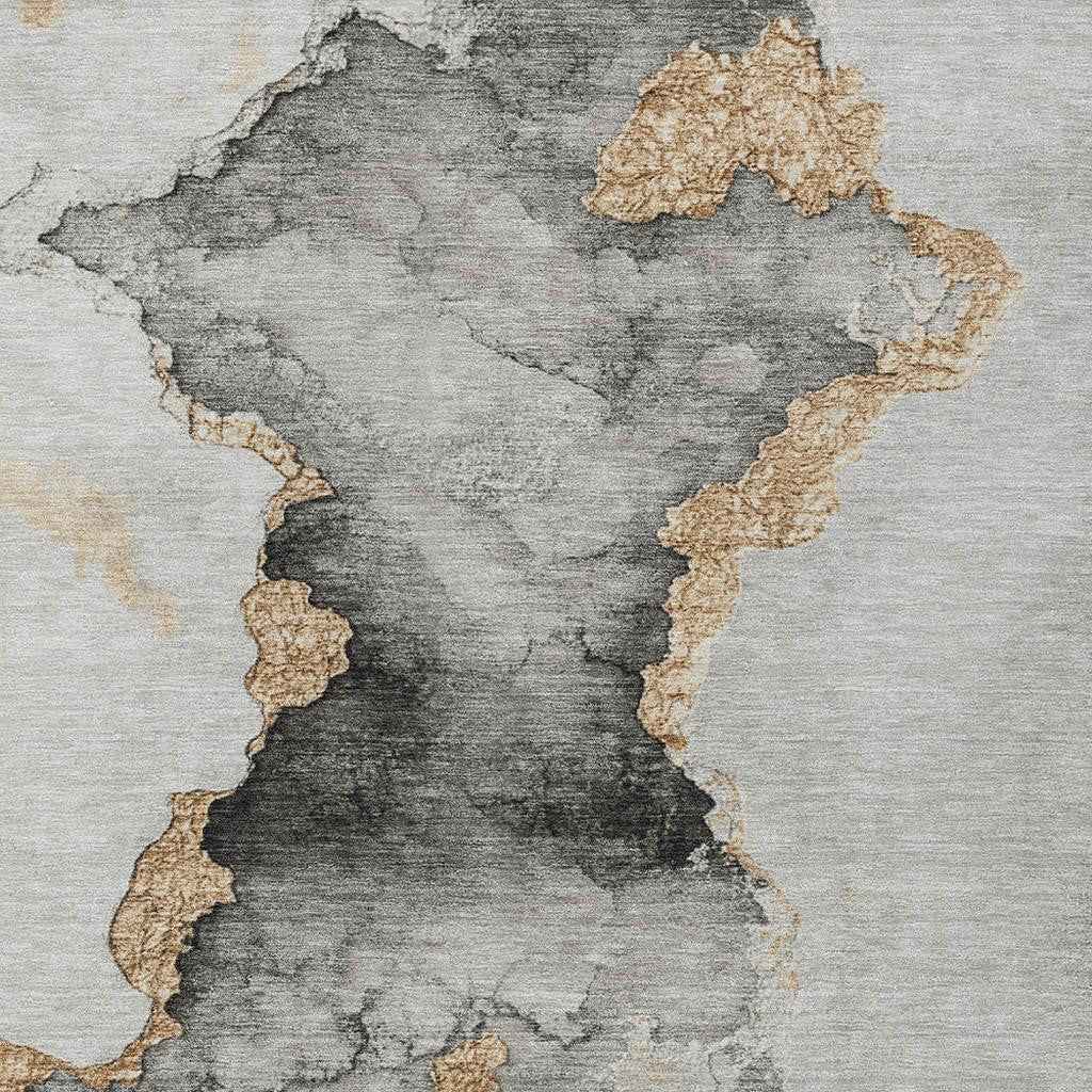 3' X 5' Gray And Gold Abstract Washable Indoor Outdoor Area Rug